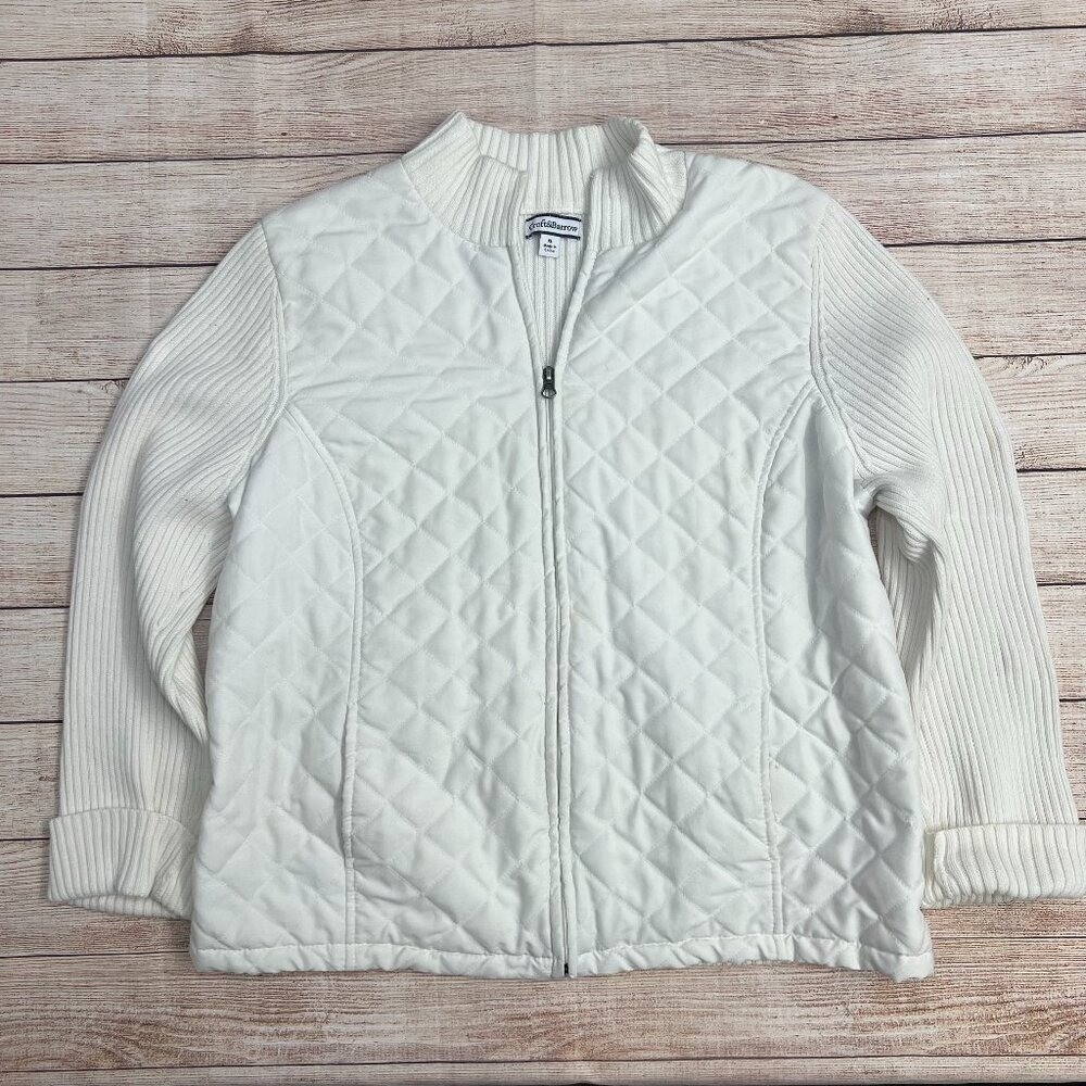 Croft & Barrow Cozy White Quilted Zip Jacket Mock‎ Neck Ribbed Sleeves XL